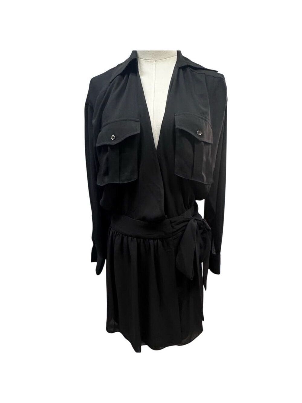 NWT Ramy Brook Women's XS Black Long Sleeve Wrap Dress